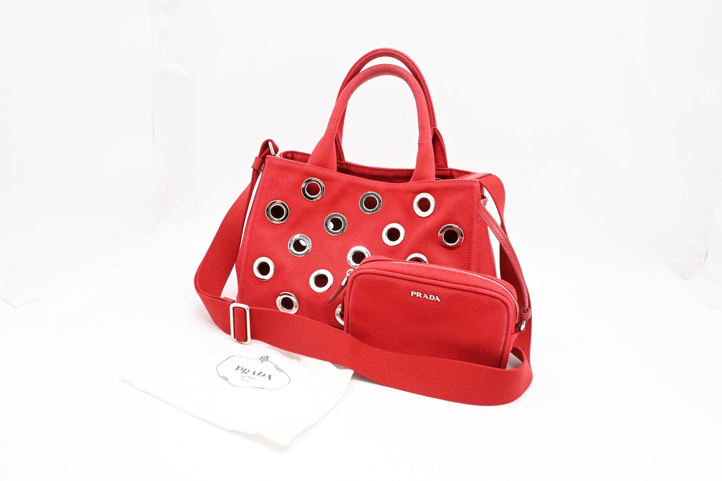 Prada Canapa Grommet In Handbag Canvas Red Travel Bag