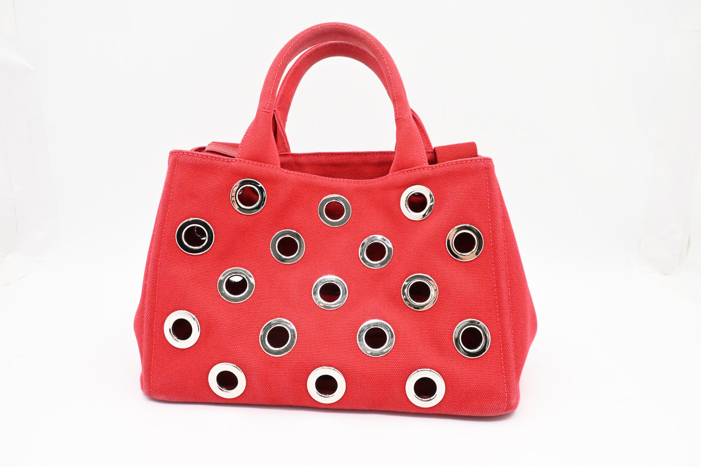 Prada Canapa Grommet In Handbag Canvas Red Travel Bag