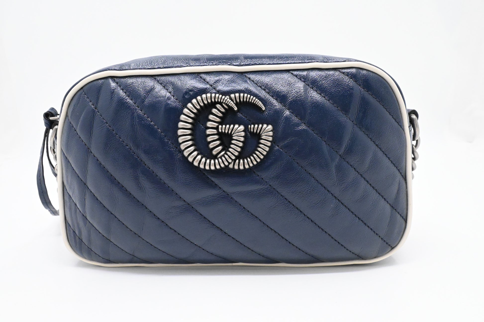 Gucci Marmont Crossbody In Navy Leather Blue Crossbody Bag