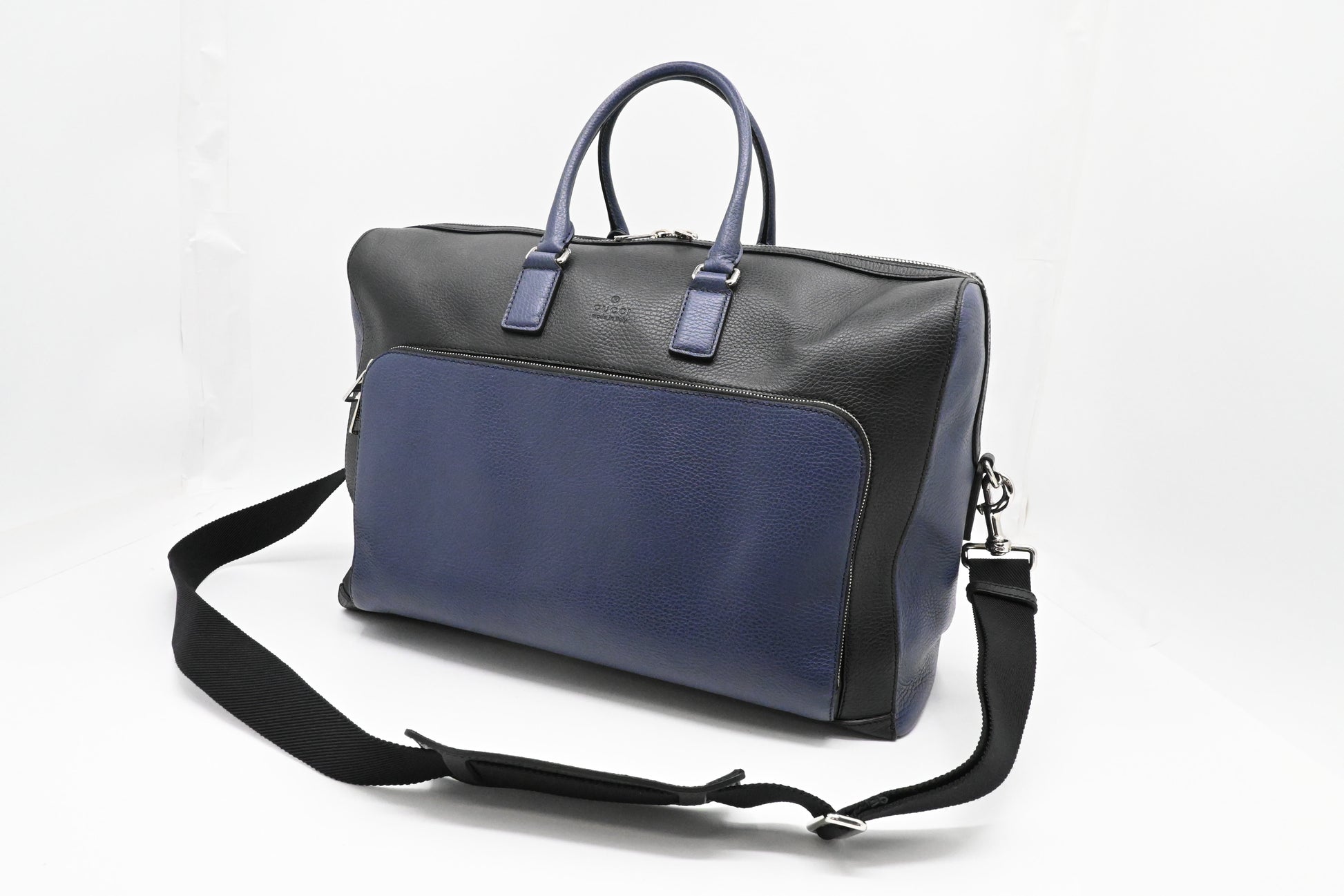 Gucci Cosmopolis & Leather Black Blue Travel Bag