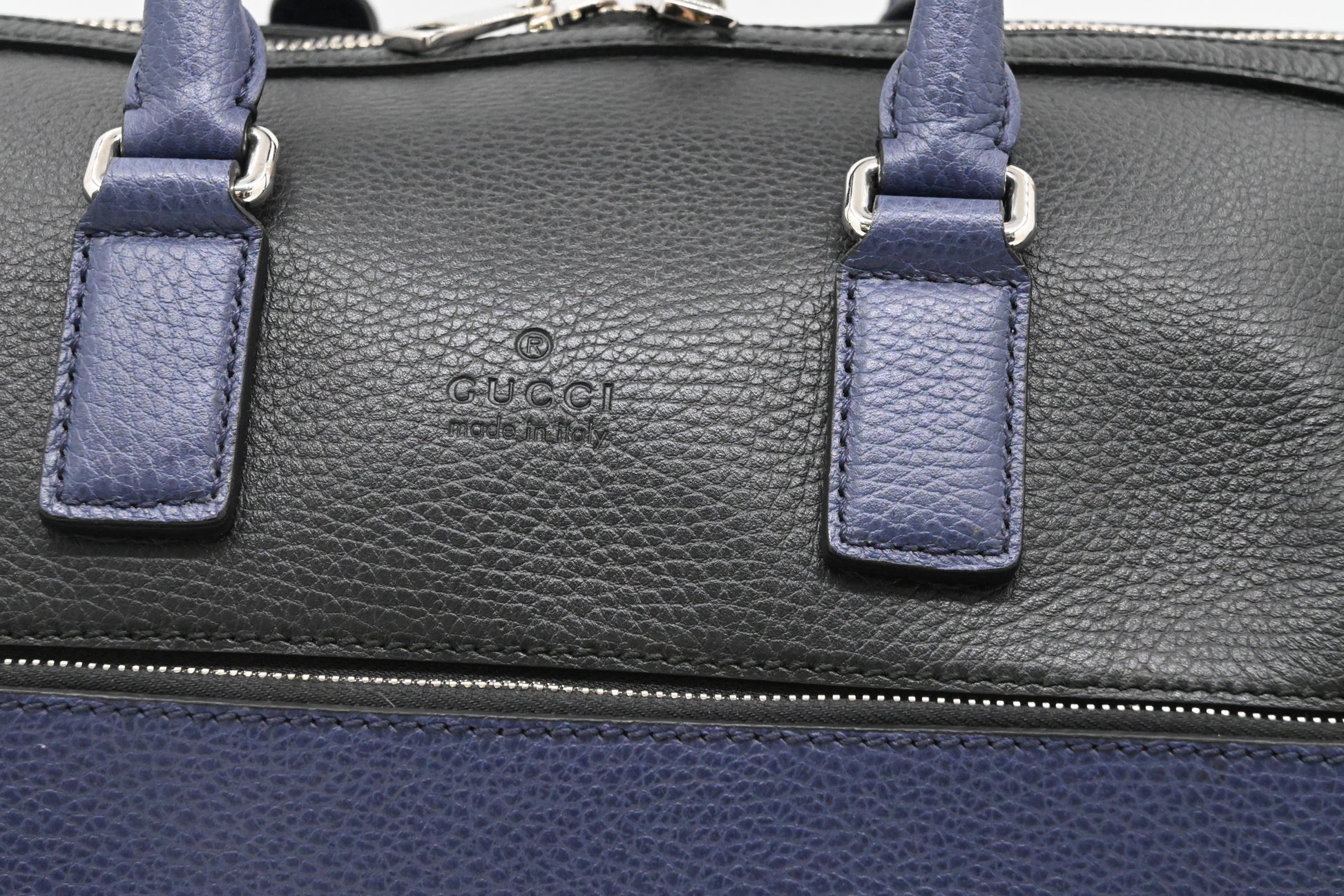 Gucci Cosmopolis & Leather Black Blue Travel Bag