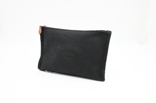 Hermes Bain Flat Yachting Pouch In Handbag Canvas Black Shoes