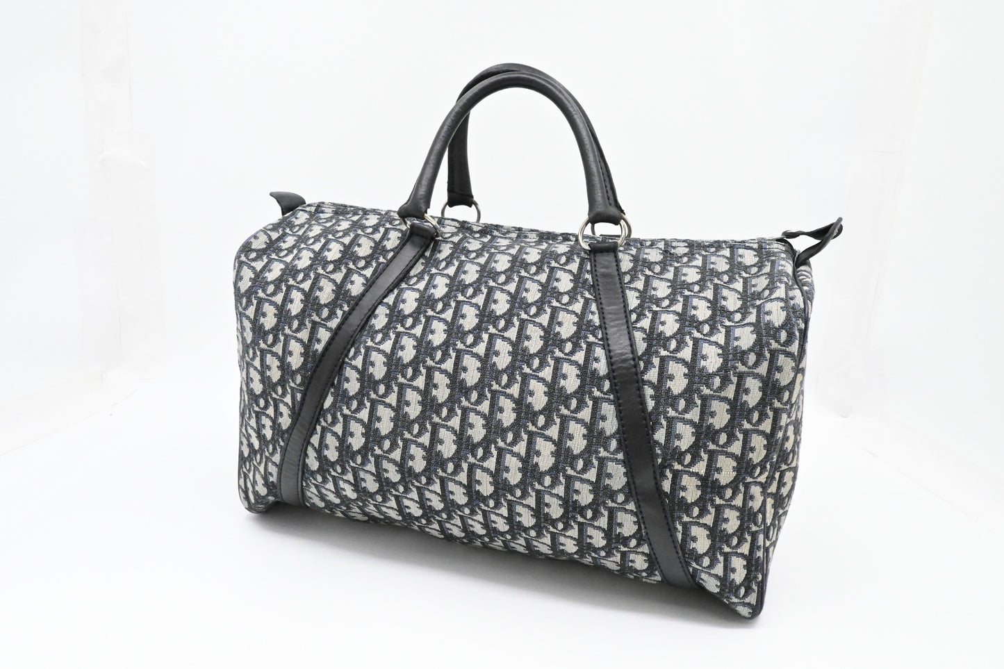 Dior Boston Bag In Navy Oblique Canvas Blue Travel Bag