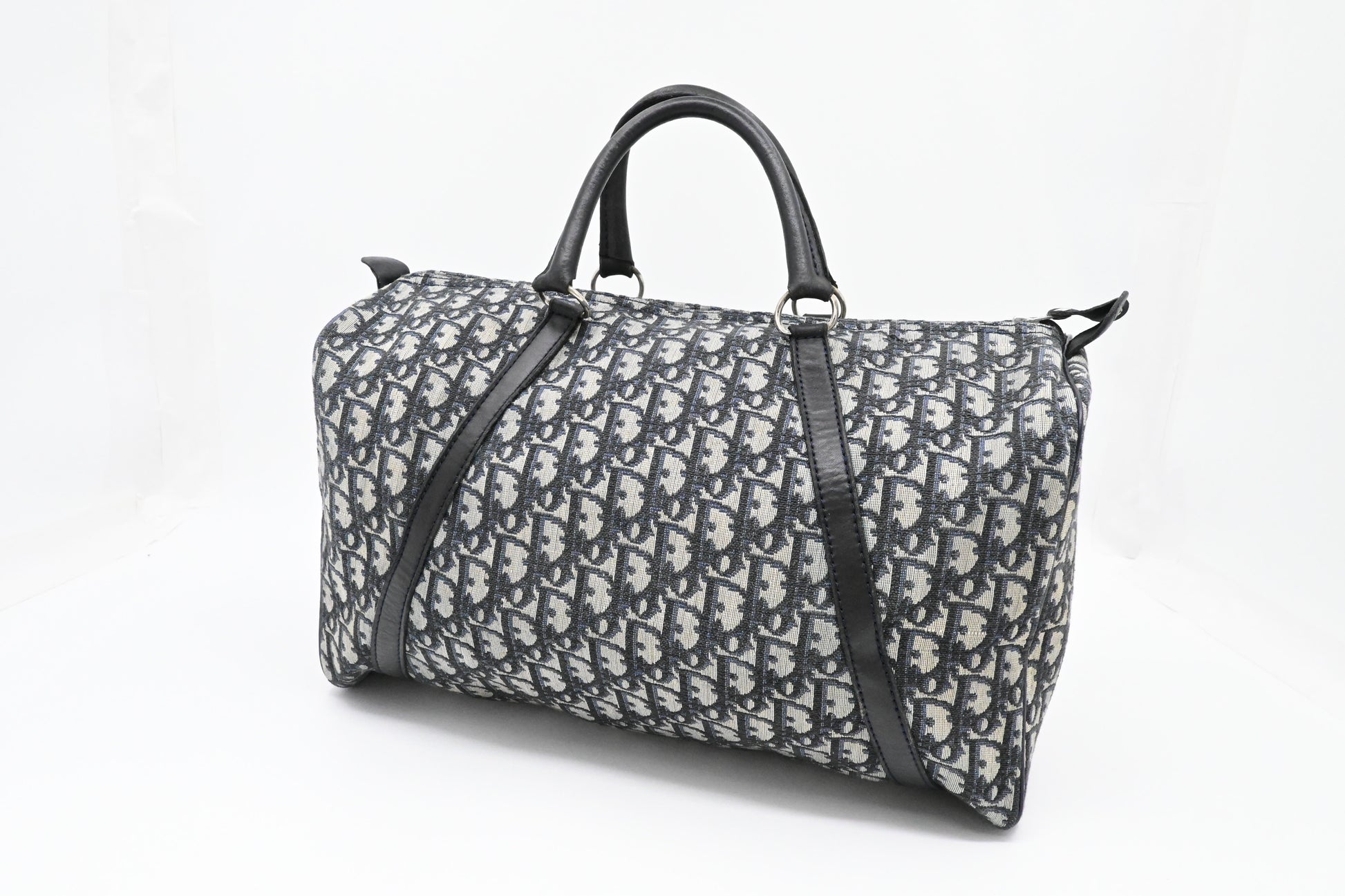 Dior Boston Bag In Navy Oblique Canvas Blue Travel Bag