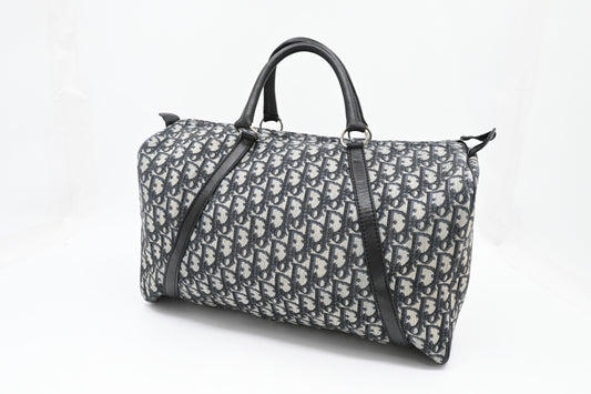Dior Boston Bag In Navy Oblique Canvas Blue Travel Bag