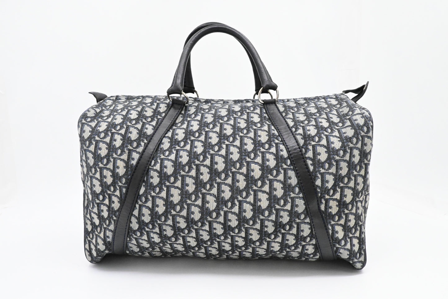 Dior Boston Bag In Navy Oblique Canvas Blue Travel Bag