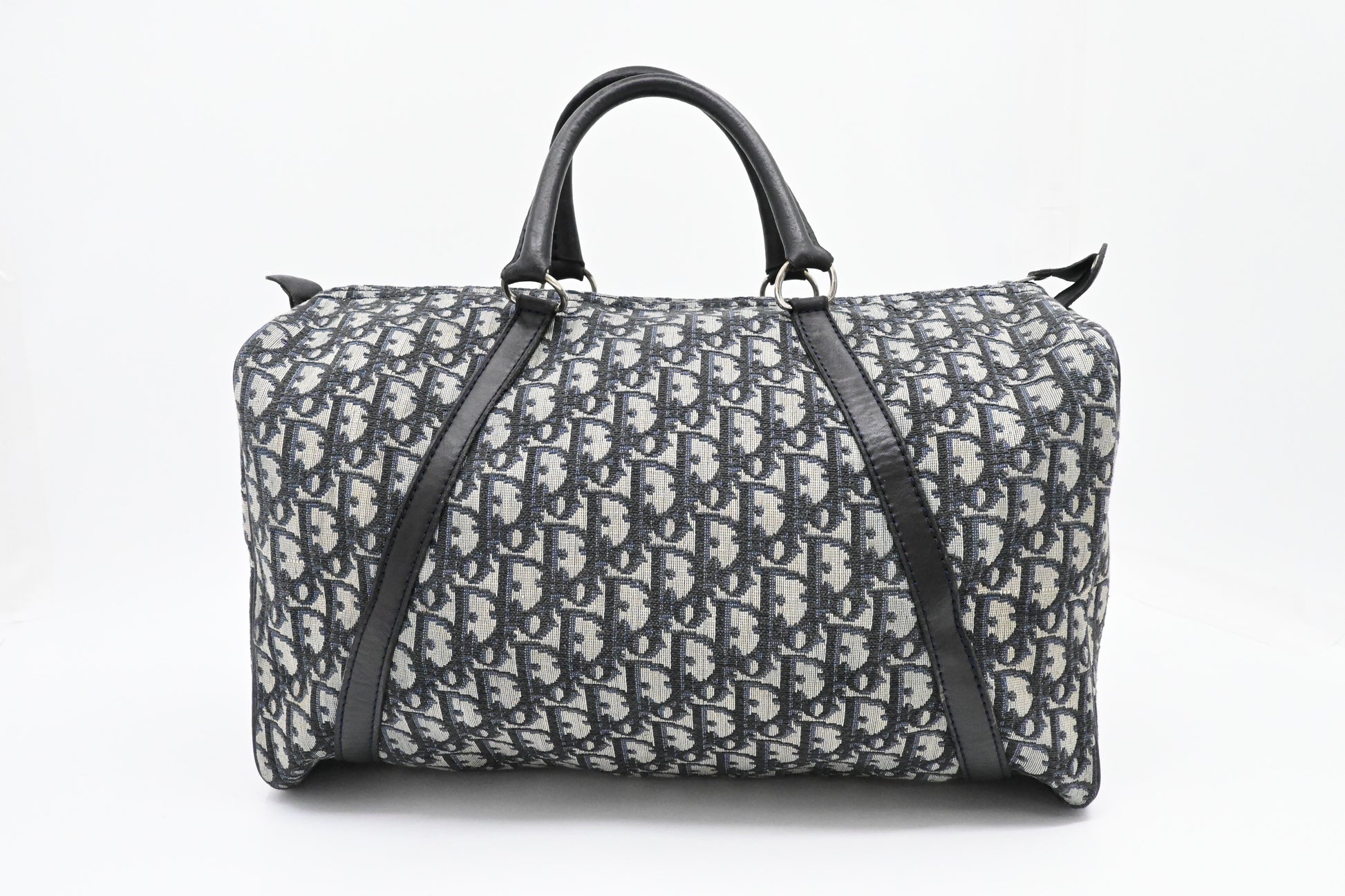 Dior Boston Bag In Navy Oblique Canvas Blue Travel Bag