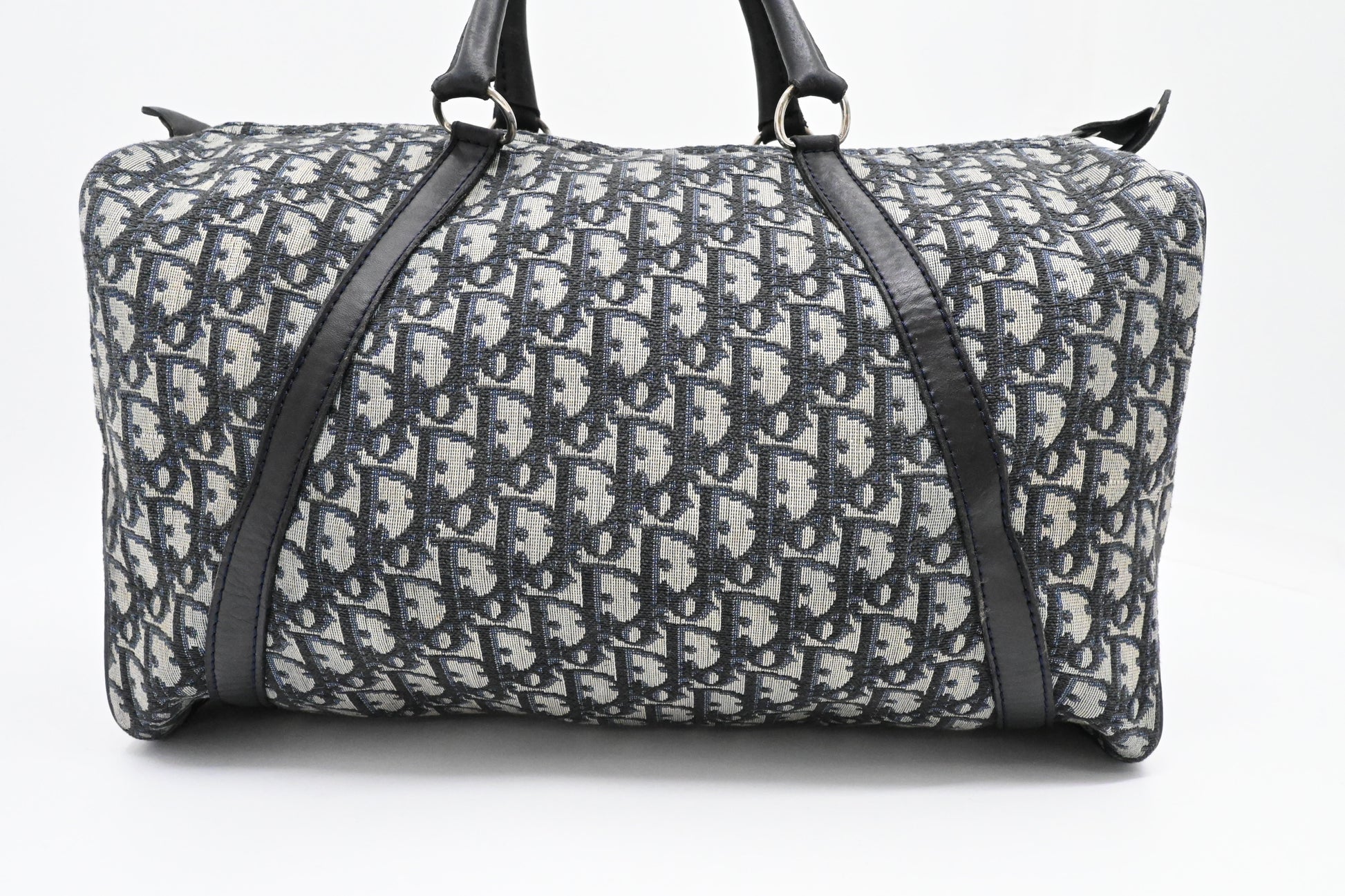 Dior Boston Bag In Navy Oblique Canvas Blue Travel Bag