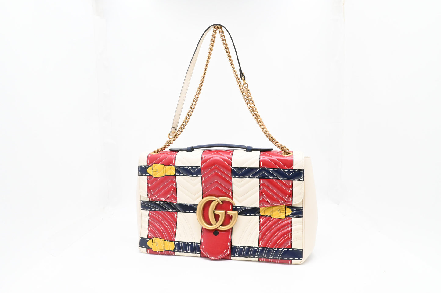 Gucci Trompe L'oeil Maxi Marmont Leather White Blue Red Shoulder Bag