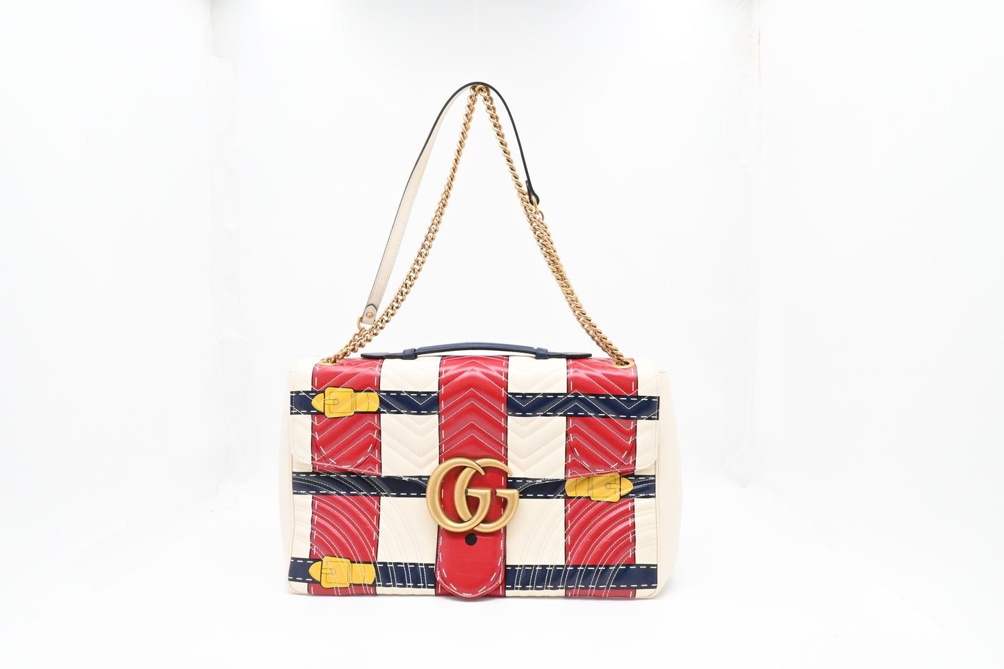 Gucci Trompe L'oeil Maxi Marmont Leather White Blue Red Shoulder Bag