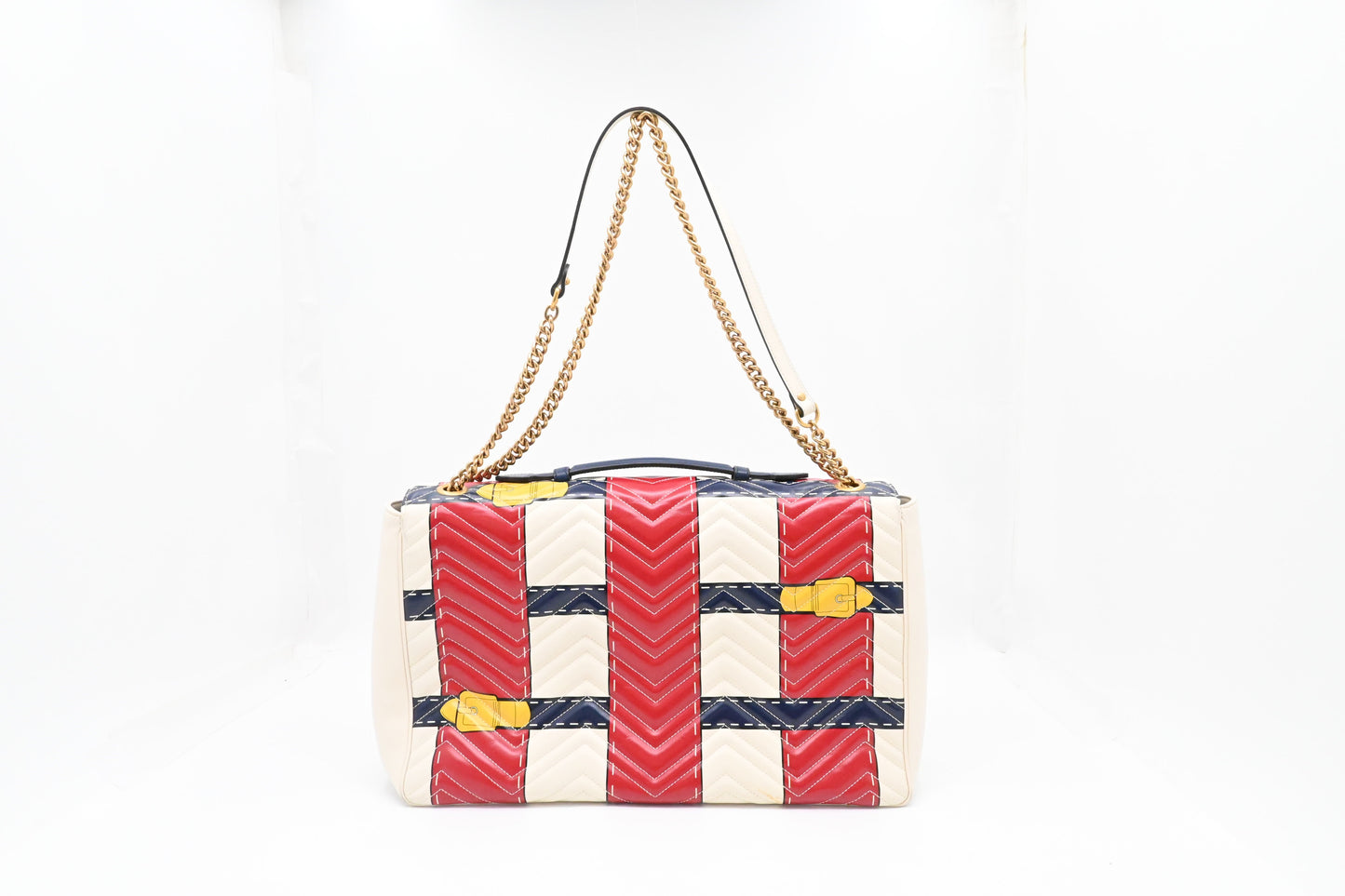 Gucci Trompe L'oeil Maxi Marmont Leather White Blue Red Shoulder Bag