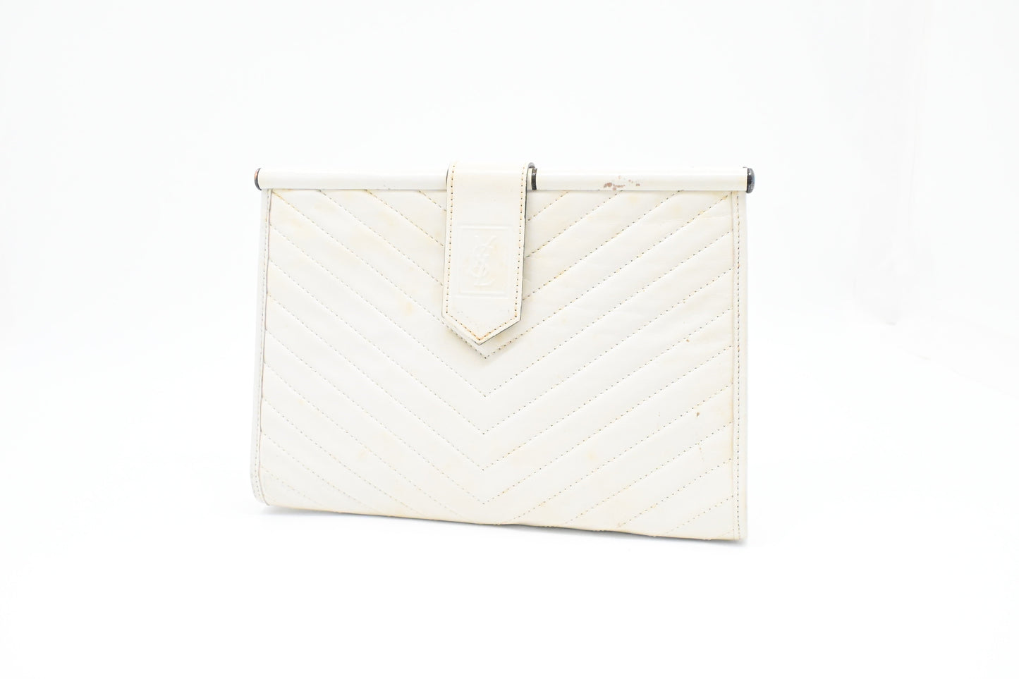 YSL Saint Laurent Clutch In Chevron Leather White Clutch Bag