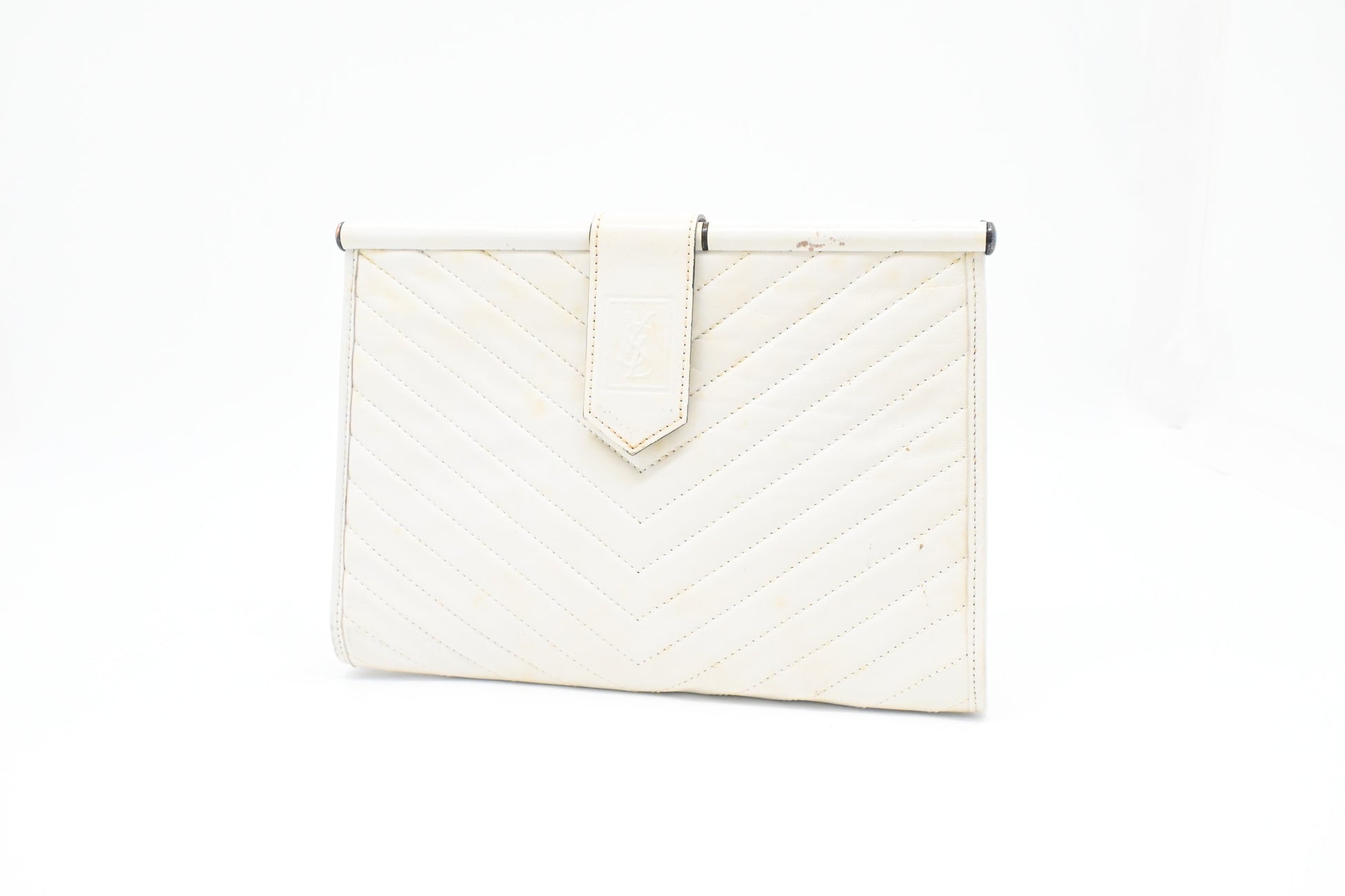 YSL Saint Laurent Clutch In Chevron Leather White Clutch Bag