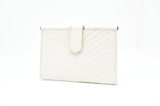 YSL Saint Laurent Clutch In Chevron Leather White Clutch Bag