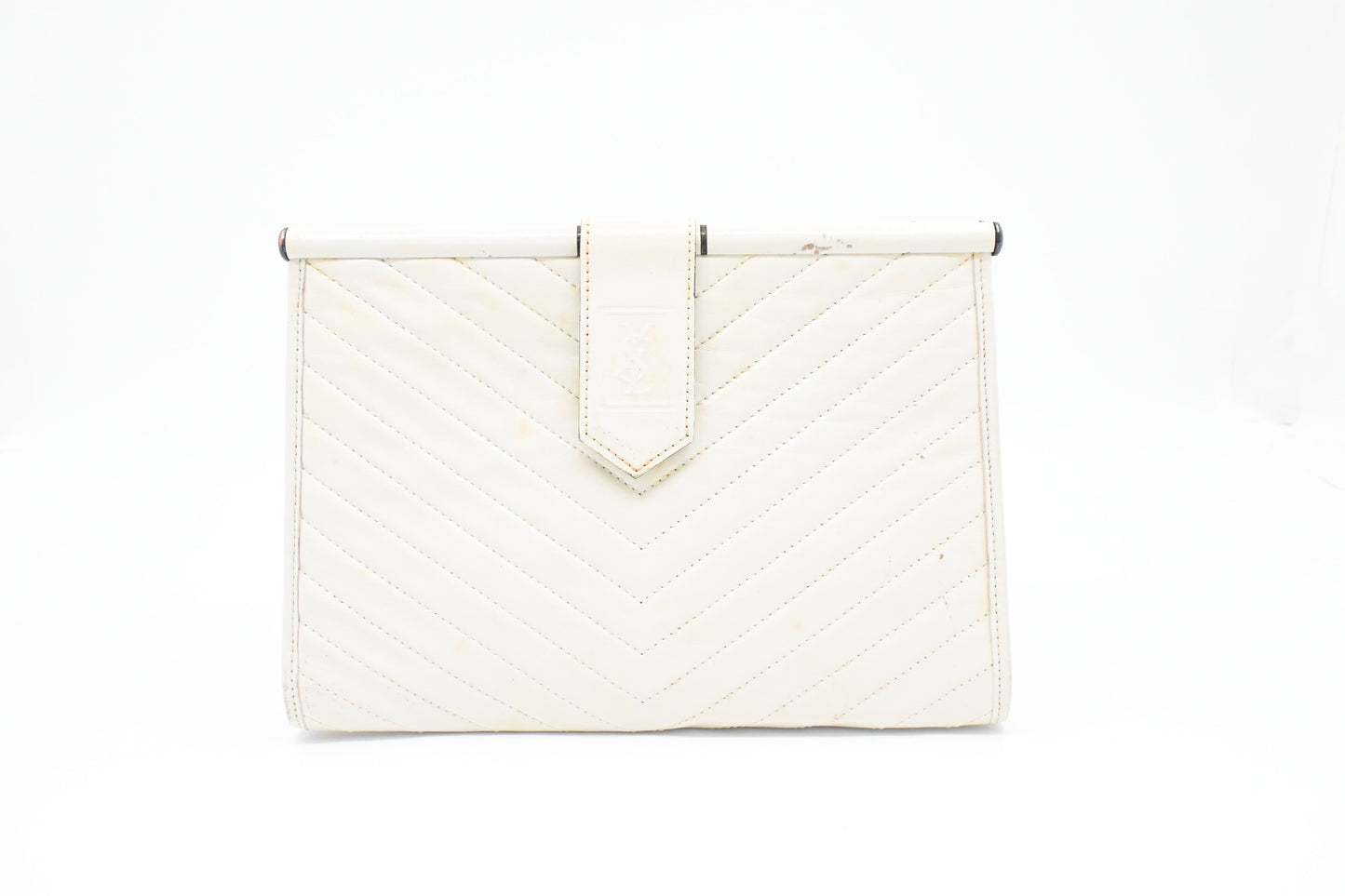 YSL Saint Laurent Clutch In Chevron Leather White Clutch Bag