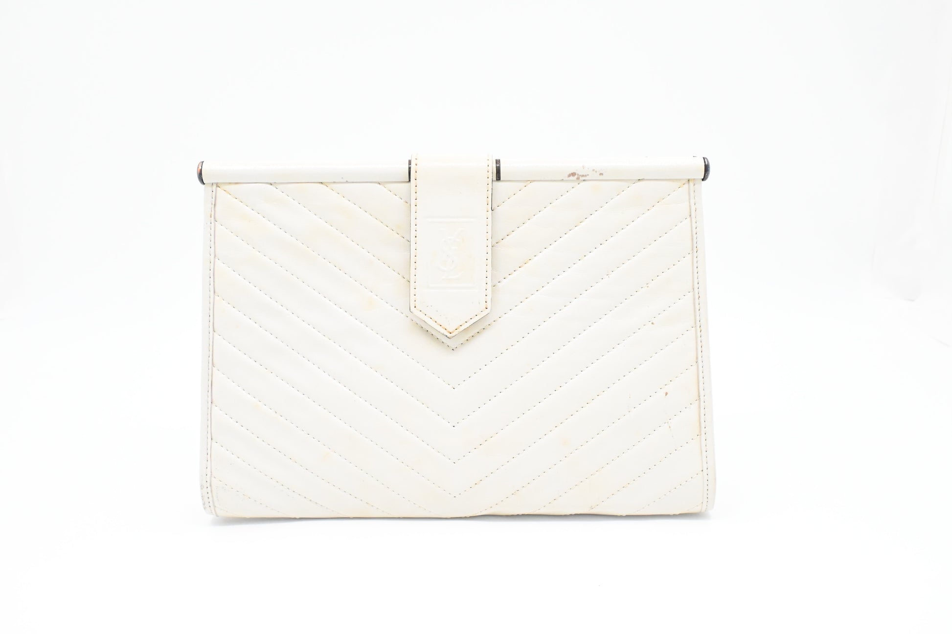 YSL Saint Laurent Clutch In Chevron Leather White Clutch Bag
