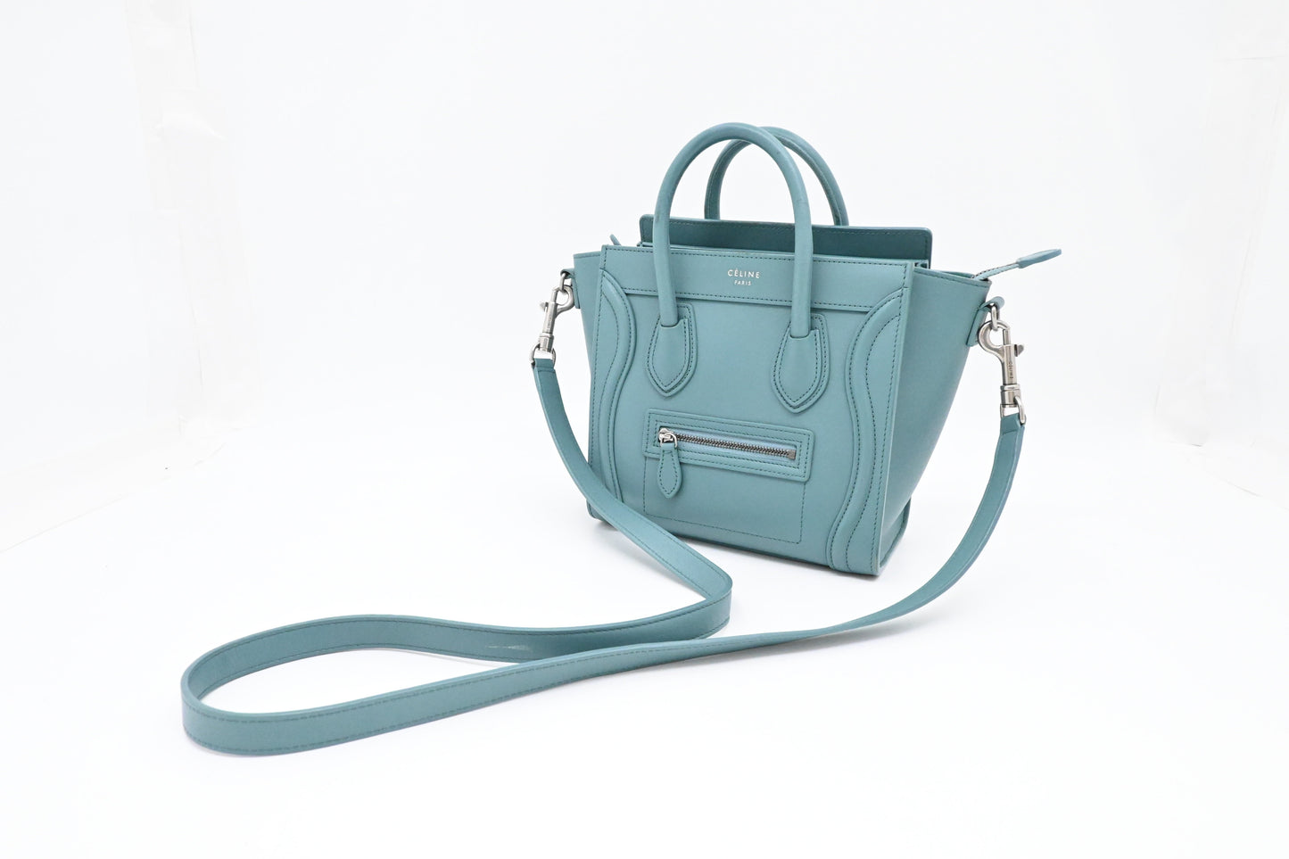 Celine Nano Luggage In Teal Handbag Leather Travel Bag
