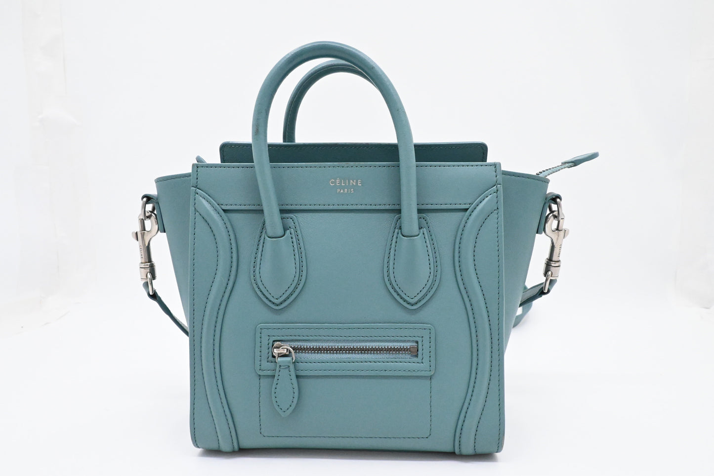 Celine Nano Luggage In Teal Handbag Leather Travel Bag