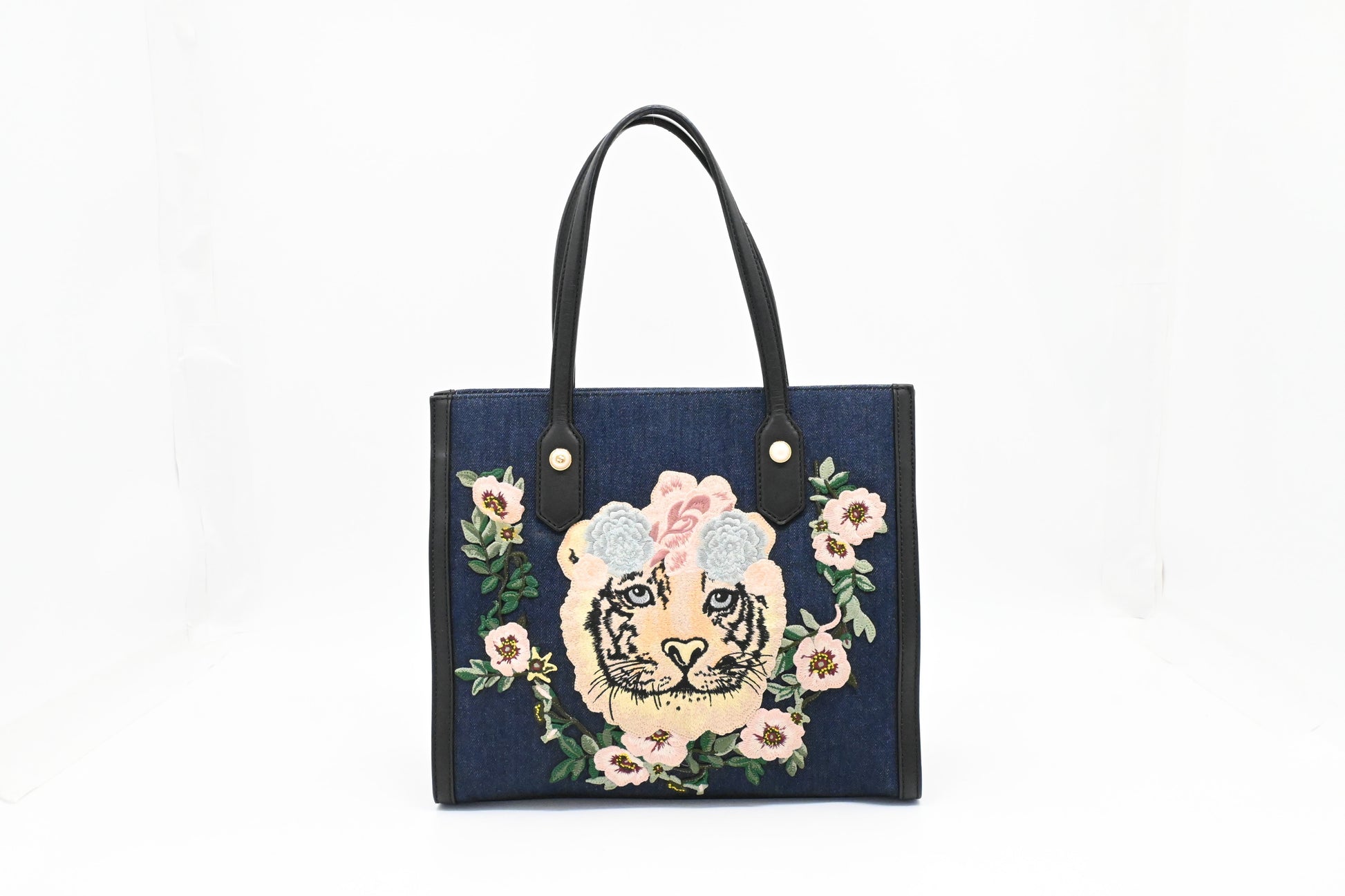 Gucci Tiger Embroidered Canvas Denim Tote Bag