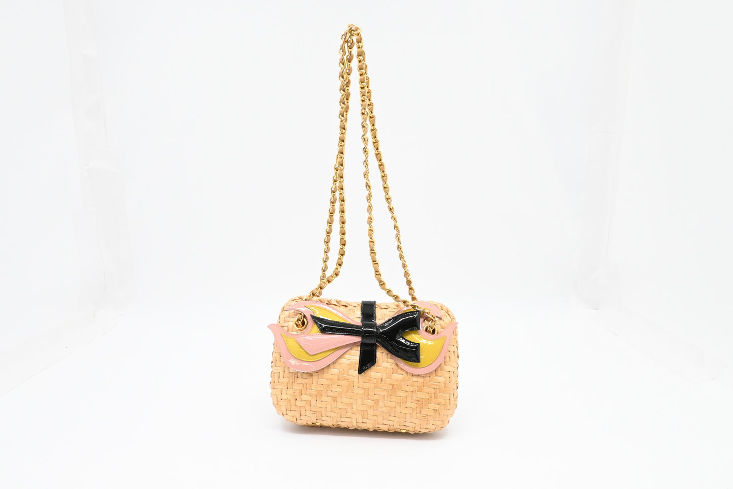 Prada Shoulder Bag In Wicker And Patent Leather