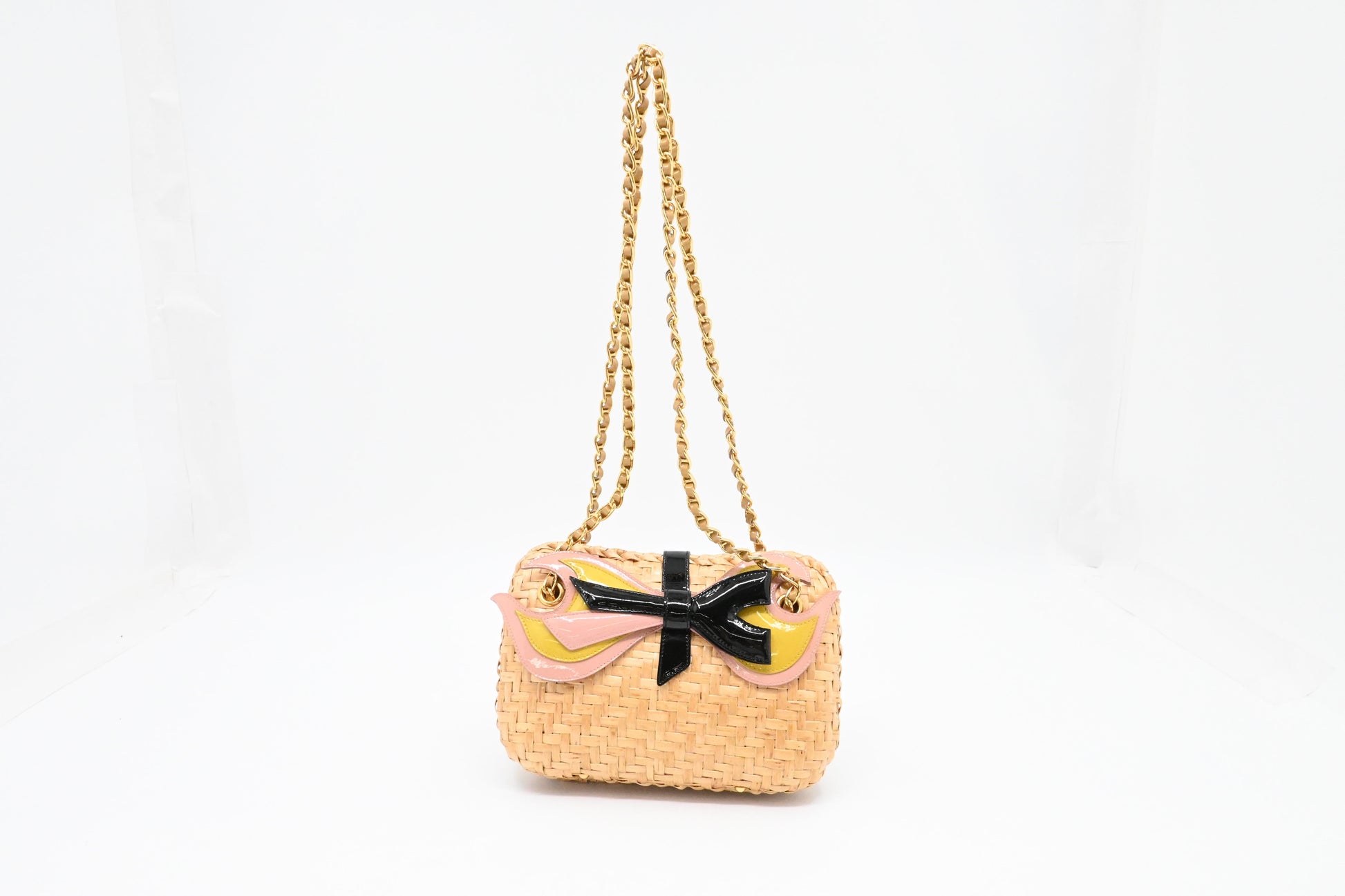 Prada Shoulder Bag In Wicker And Patent Leather