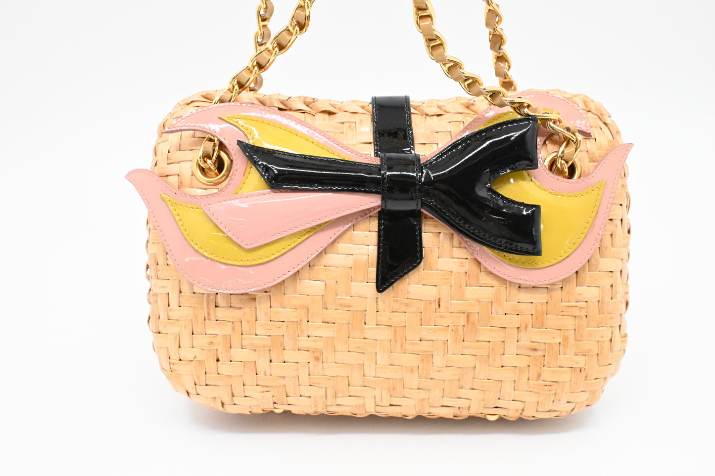 Prada Shoulder Bag In Wicker And Patent Leather