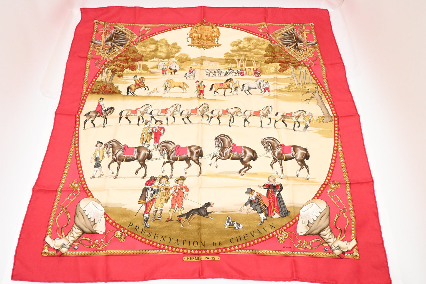 Hermes 'Presentation De Chevaux' Carre In Silk Handbag Red Travel Bag