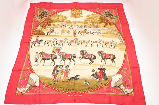 Hermes 'Presentation De Chevaux' Carre In Silk Handbag Red Travel Bag