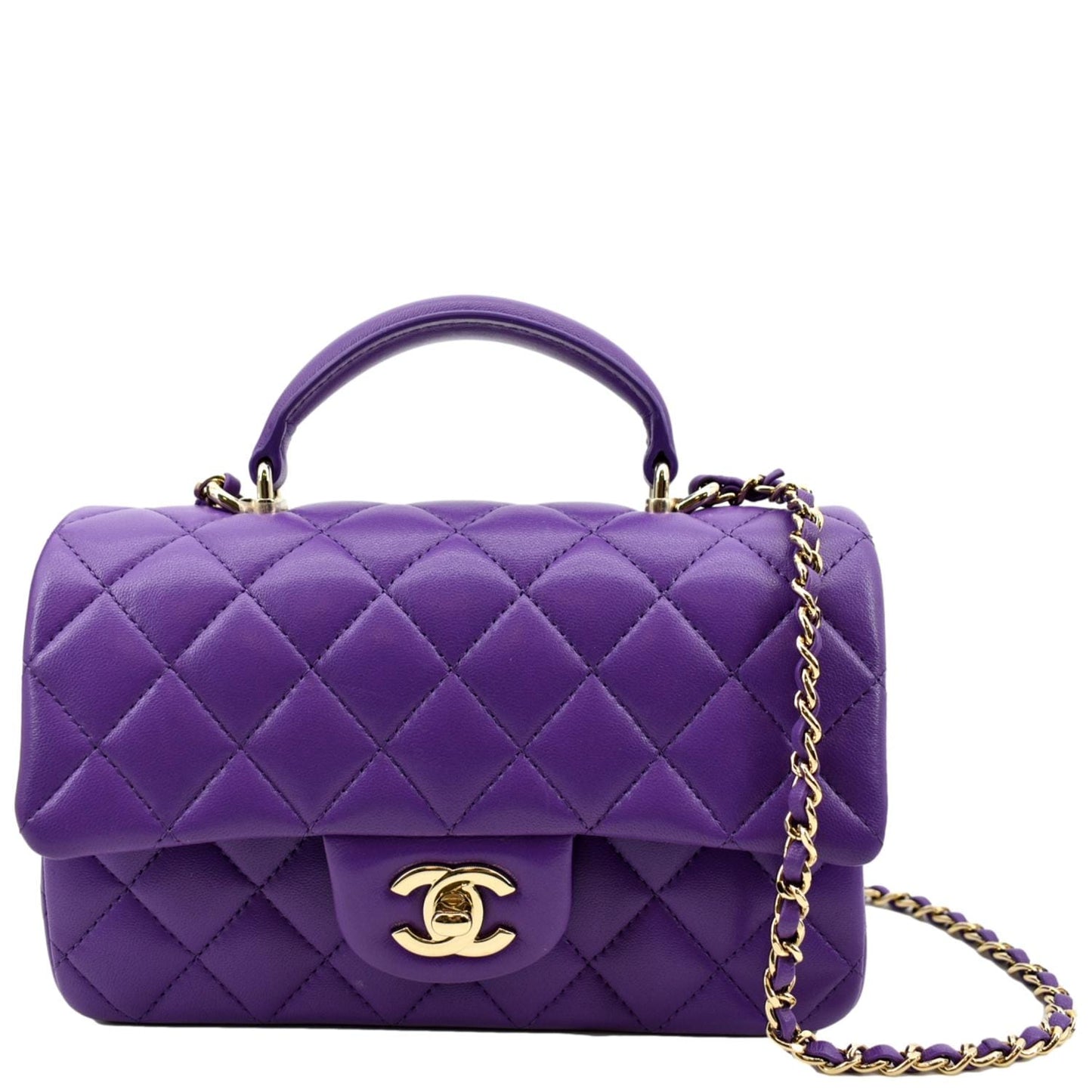 Chanel Top Handle Rectangular Flap Purple Lambskin Travel Bag