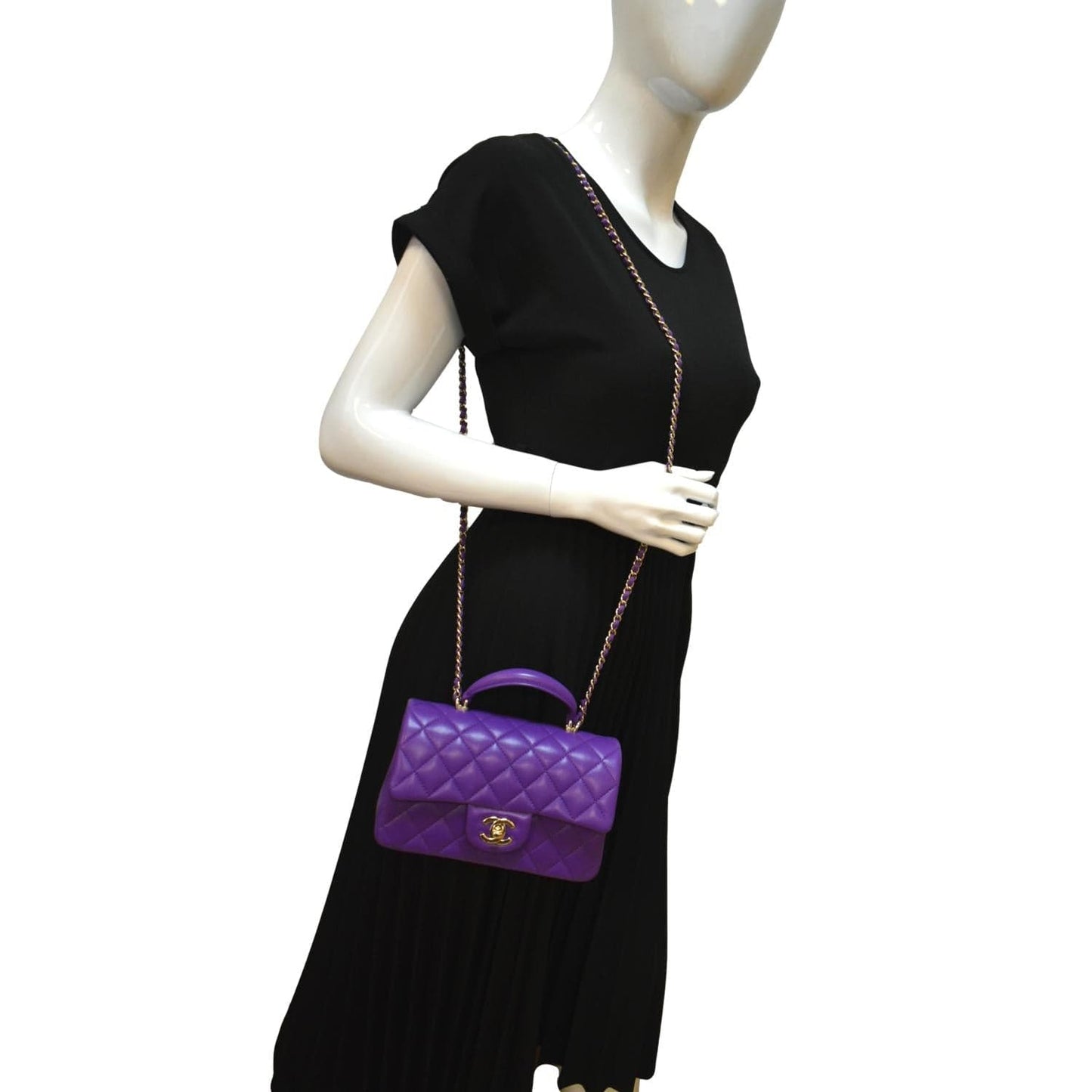 Chanel Top Handle Rectangular Flap Purple Lambskin Travel Bag