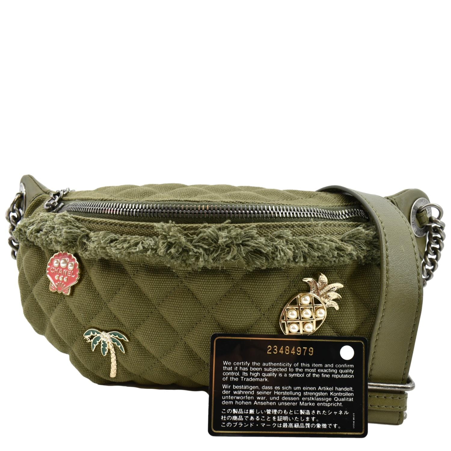 Chanel Coco Cuba Charms Waist Khaki Canvas Leather Lambskin Key Chain
