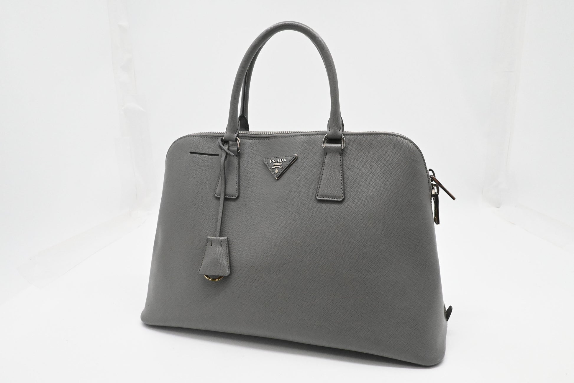 Prada Promenade In Gray Saffiano Handbag Leather Travel Bag