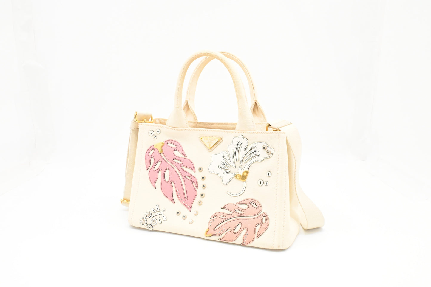 Prada Hawaiian Canapa In Handbag Canvas White Travel Bag