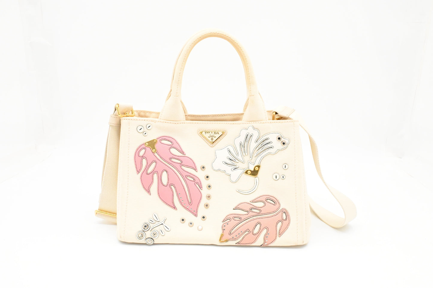Prada Hawaiian Canapa In Handbag Canvas White Travel Bag
