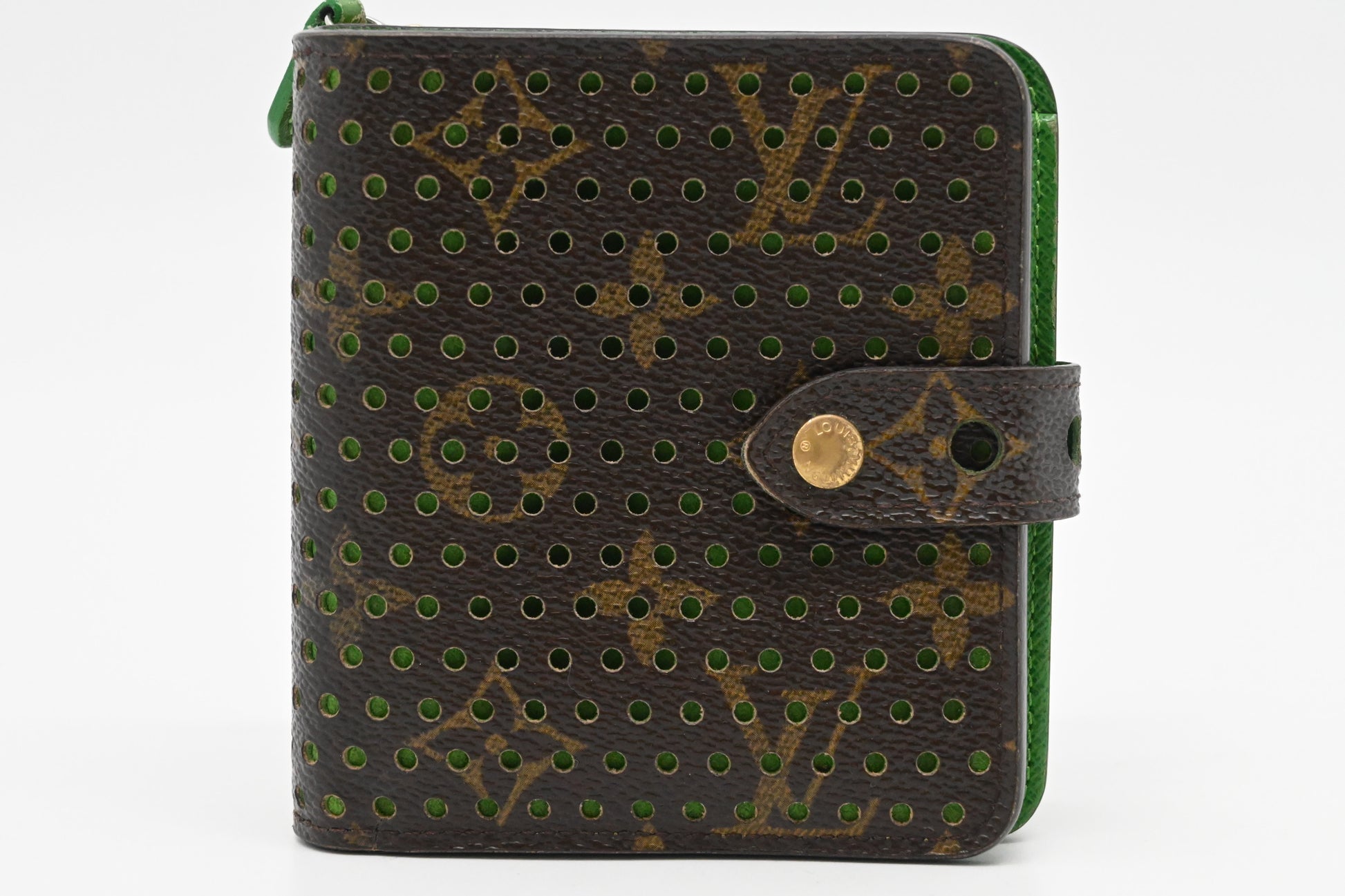 Louis Vuitton Zippy Compact Perforated Monogram Canvas Green Wallet Case