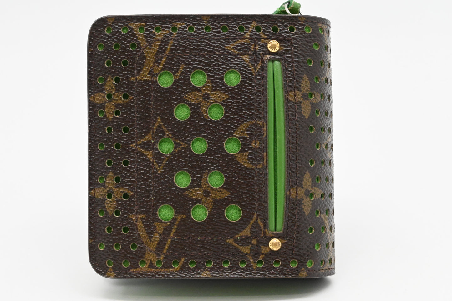 Louis Vuitton Zippy Compact Perforated Monogram Canvas Green Wallet Case