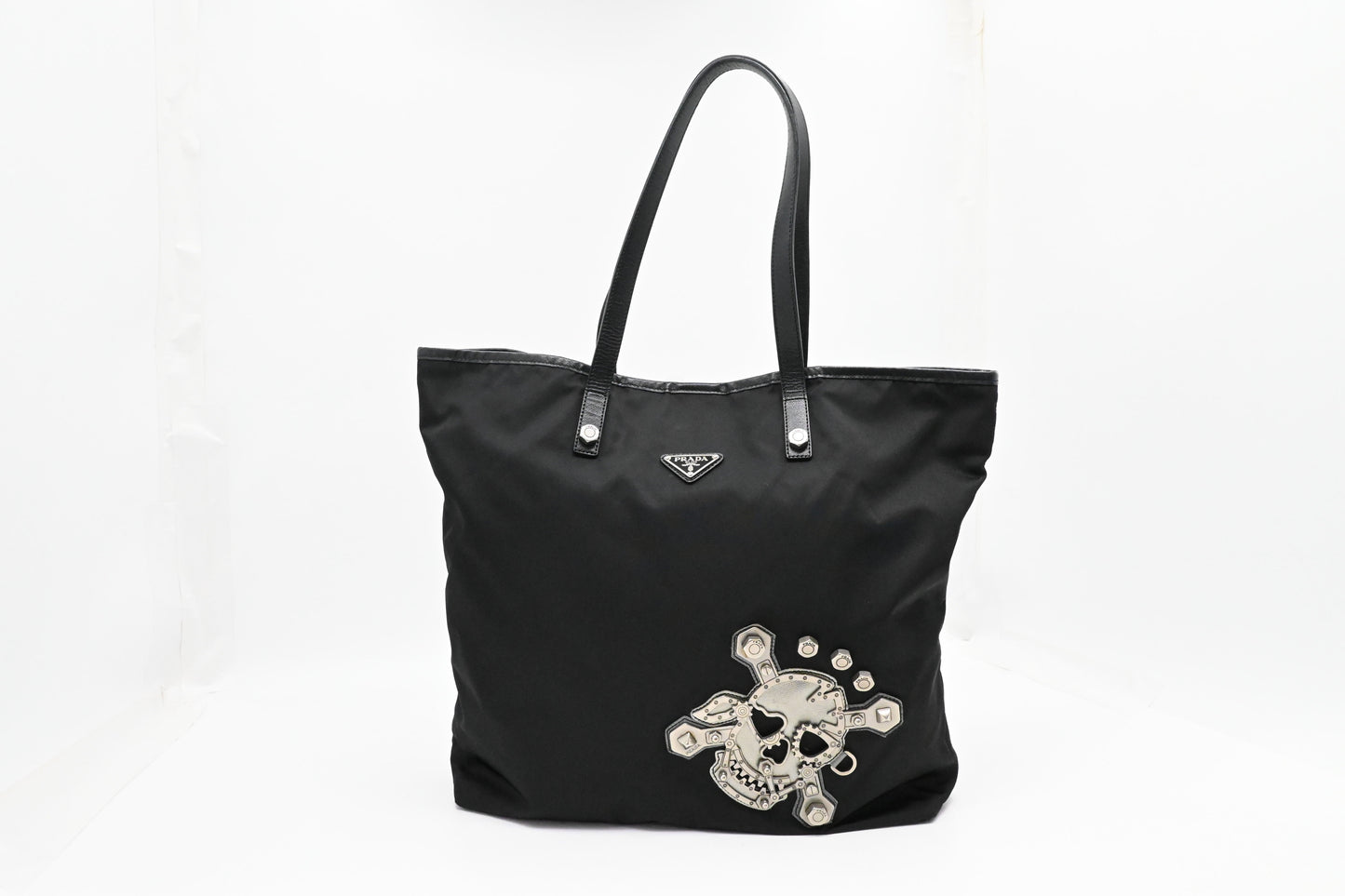 Prada Skull Tote In Handbag Canvas Black Tote Bag