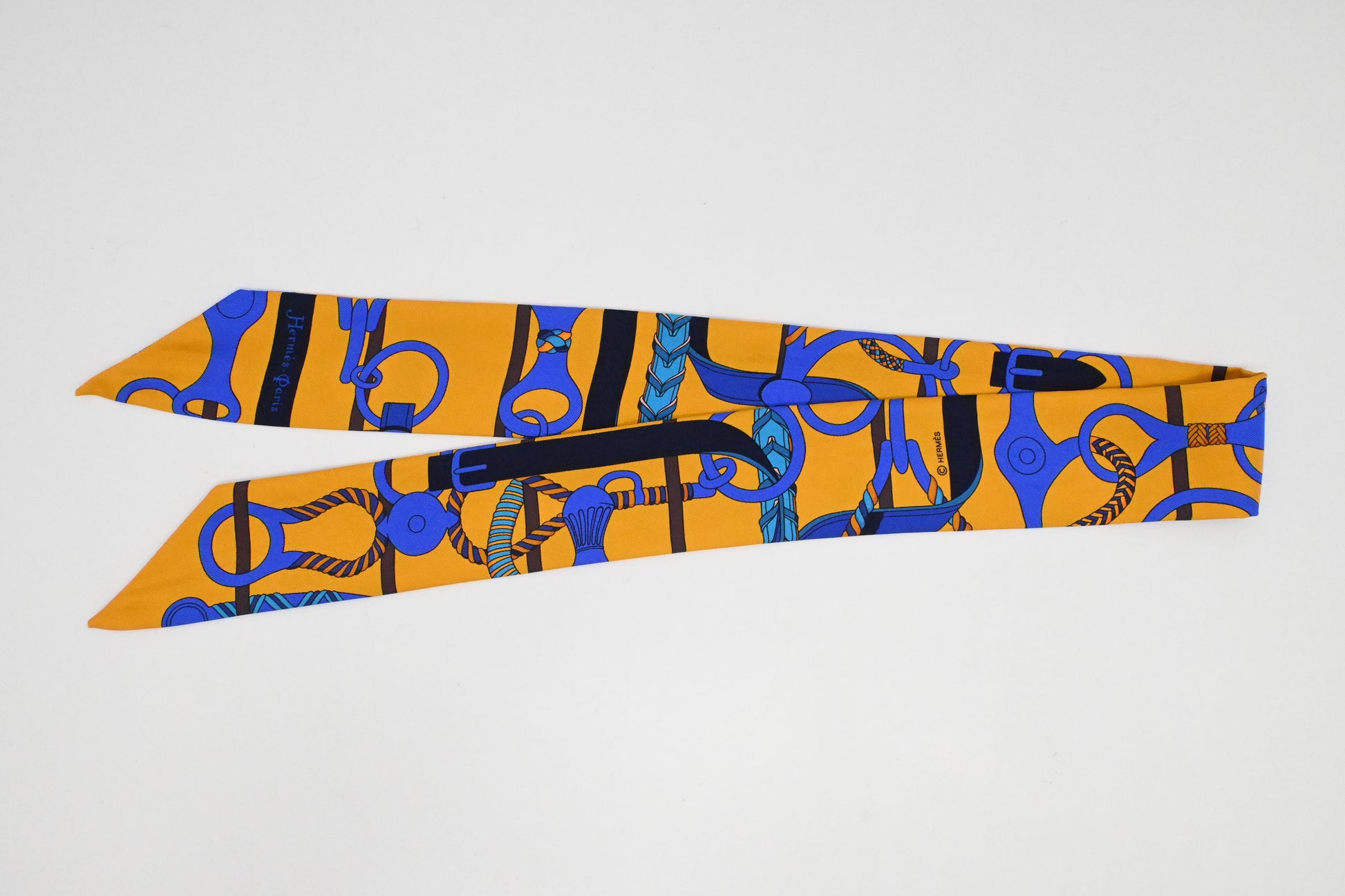Hermes 'Panoplie Equestre' Twilly In Yellow And Silk Blue Travel Bag