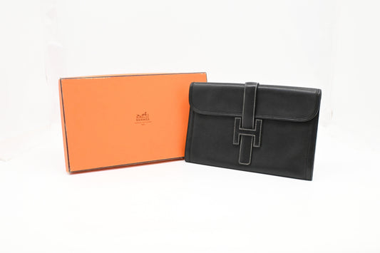 Hermes Jige Elan Pm In Handbag Leather Black Travel Bag