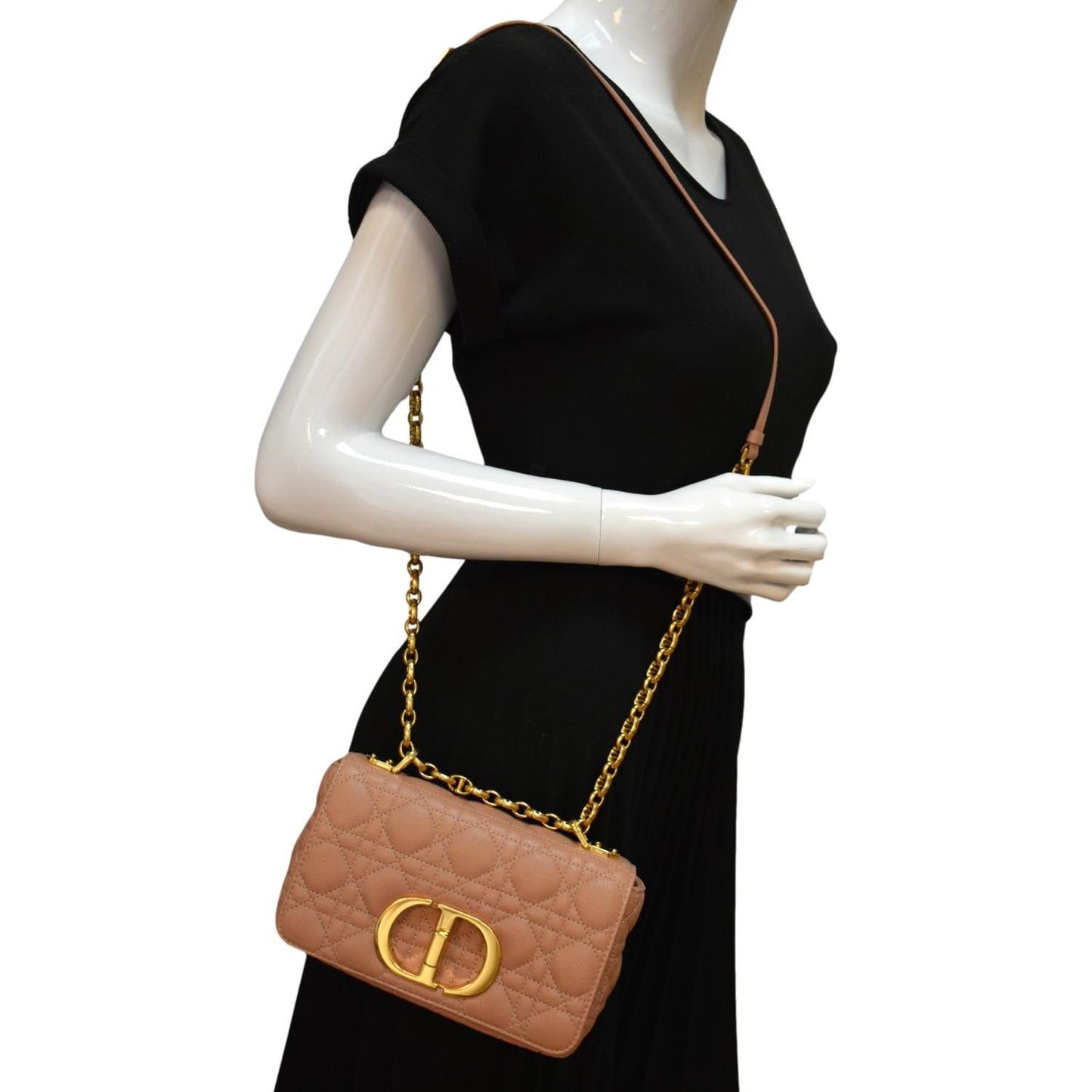 Dior Caro Cannage Calf Shoulder Bag Rose Des Leather