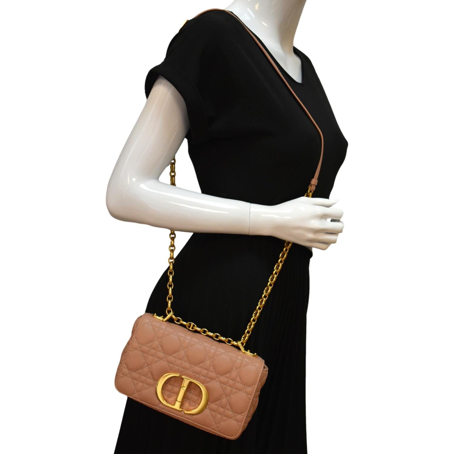 Dior Caro Cannage Calf Shoulder Bag Rose Des Leather