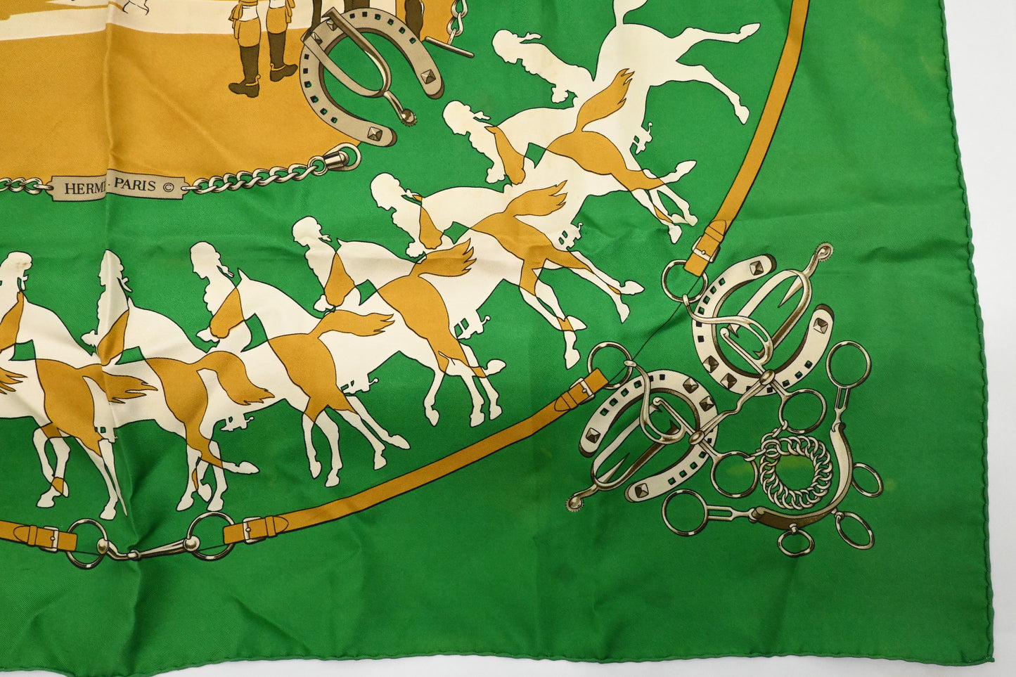 Hermes 'Manege' Carre In Silk Handbag Green Travel Bag