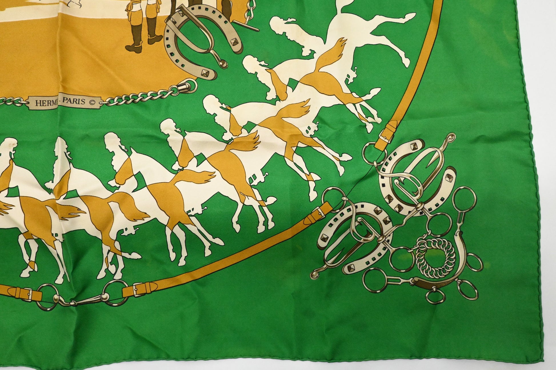 Hermes 'Manege' Carre In Silk Handbag Green Travel Bag