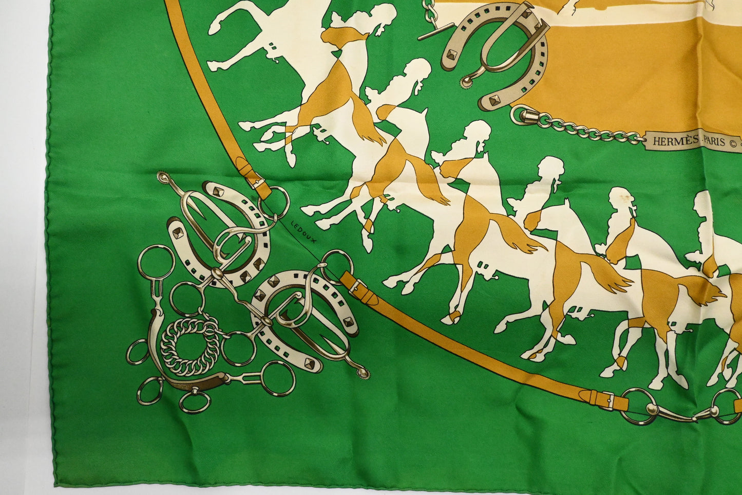 Hermes 'Manege' Carre In Silk Handbag Green Travel Bag