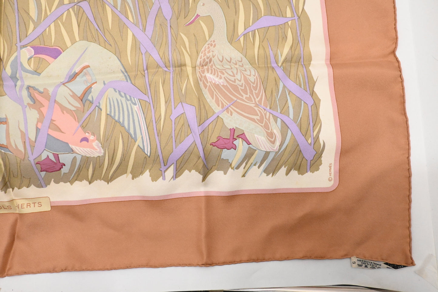 Hermes 'Cols Verts' Carre In Mauve Silk Handbag Travel Bag