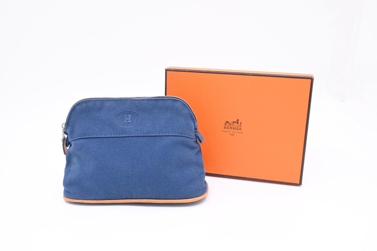 Hermes Bolide Pouch In Handbag Canvas Blue Travel Bag