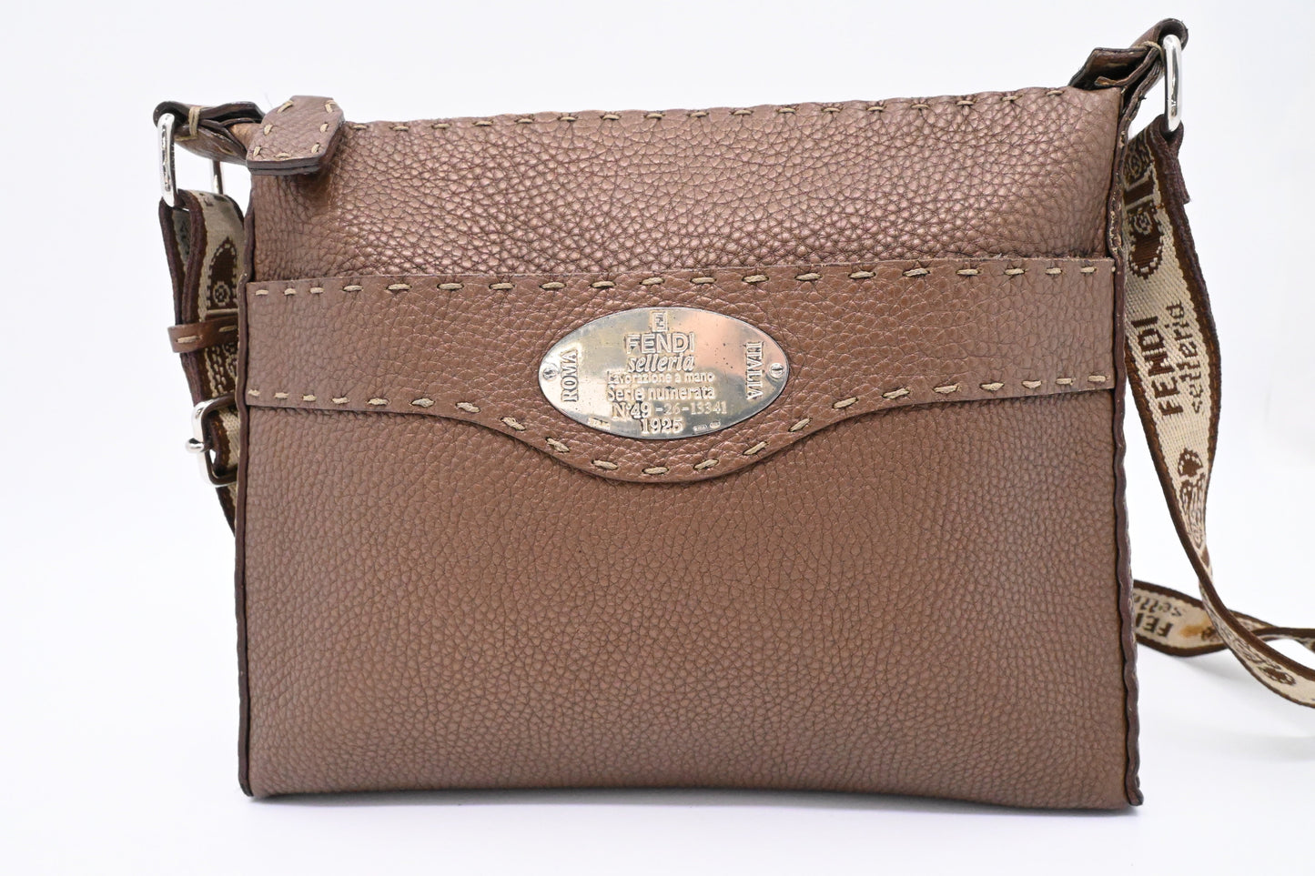 Fendi Selleria Crossbody In Metallic Leather Brown Crossbody Bag