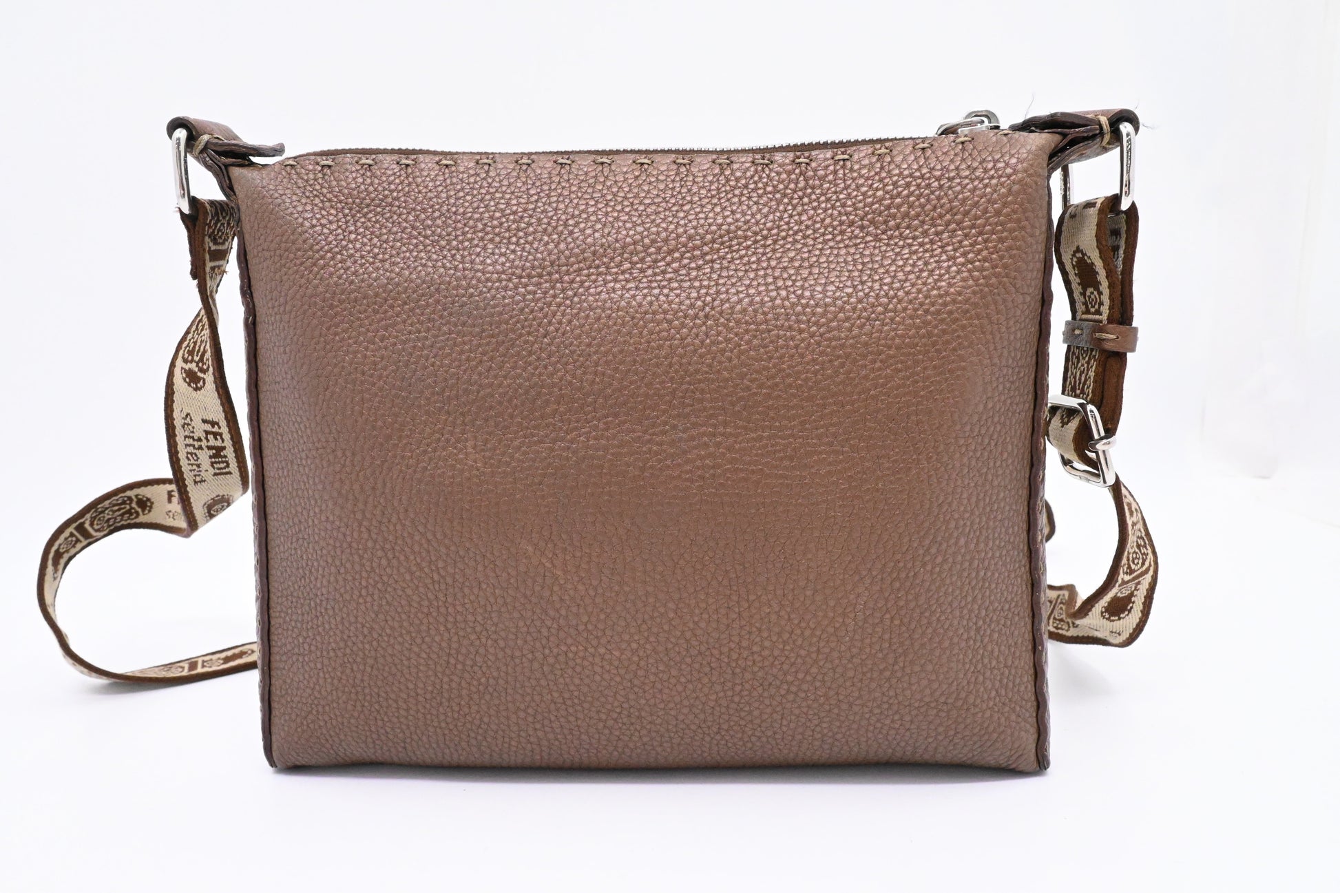 Fendi Selleria Crossbody In Metallic Leather Brown Crossbody Bag