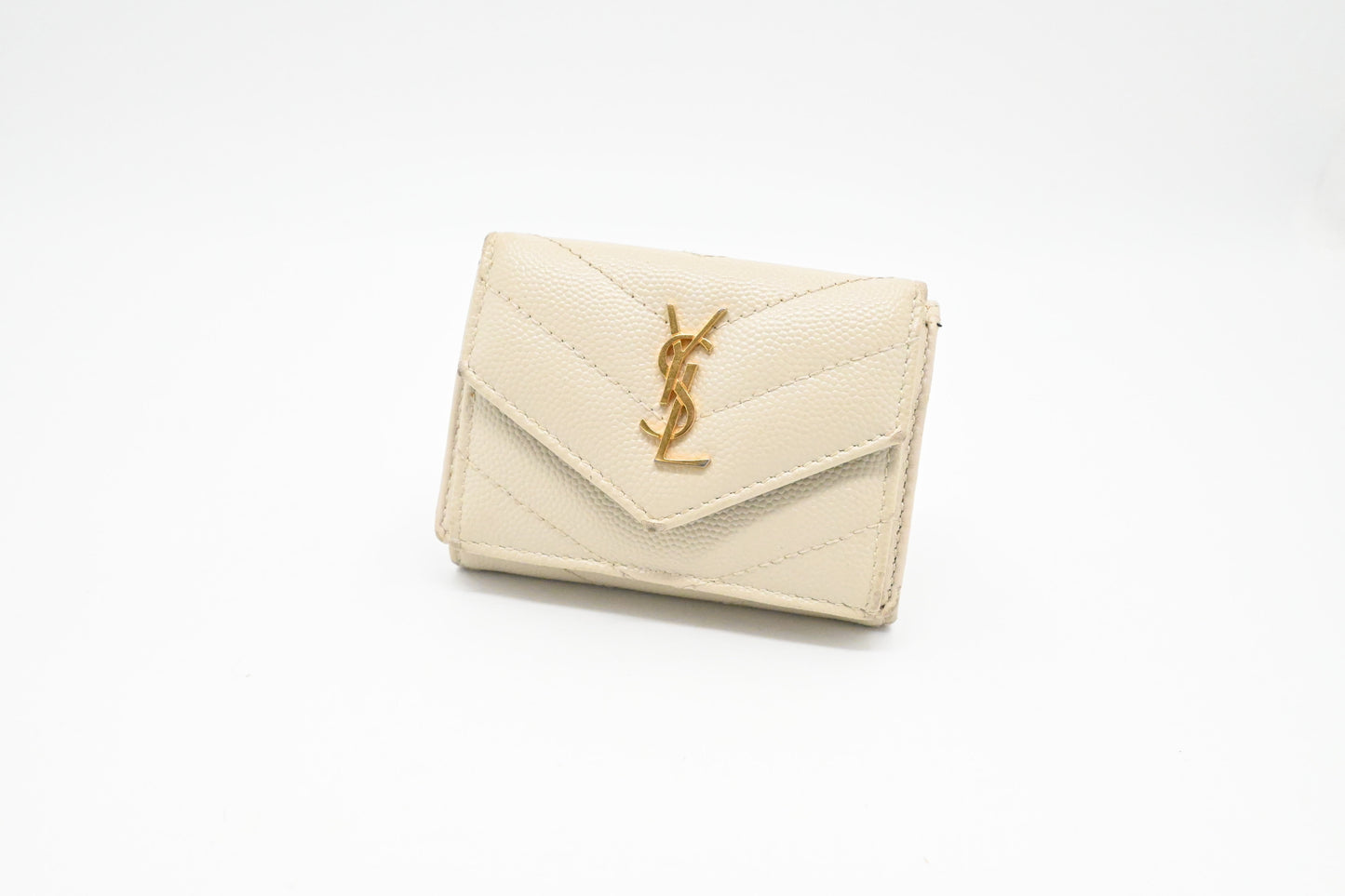 YSL Saint Laurent Compact Wallet In Grain De Poudre Travel Leather Cream Travel Bag
