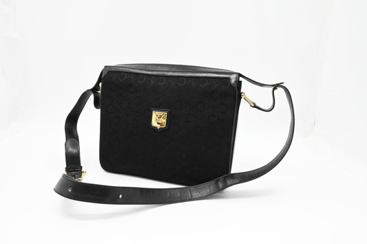 Celine Shoulder Bag In Canvas Black